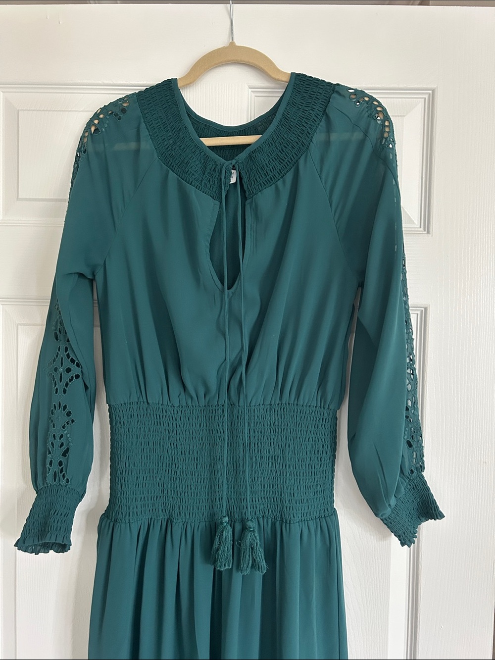 VENUS Teal Long Sleeve Smocked Waist Maxi Dress